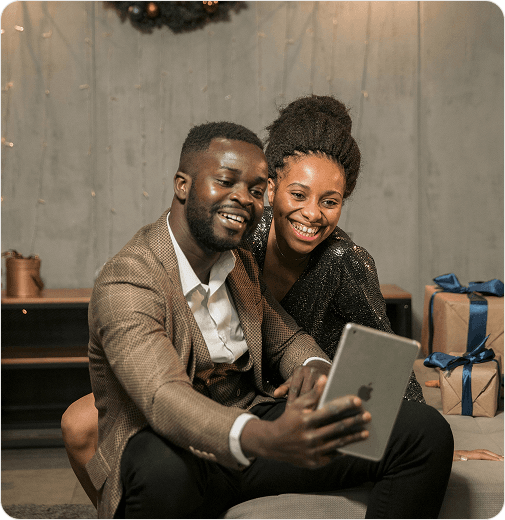 Couple looking at tablet